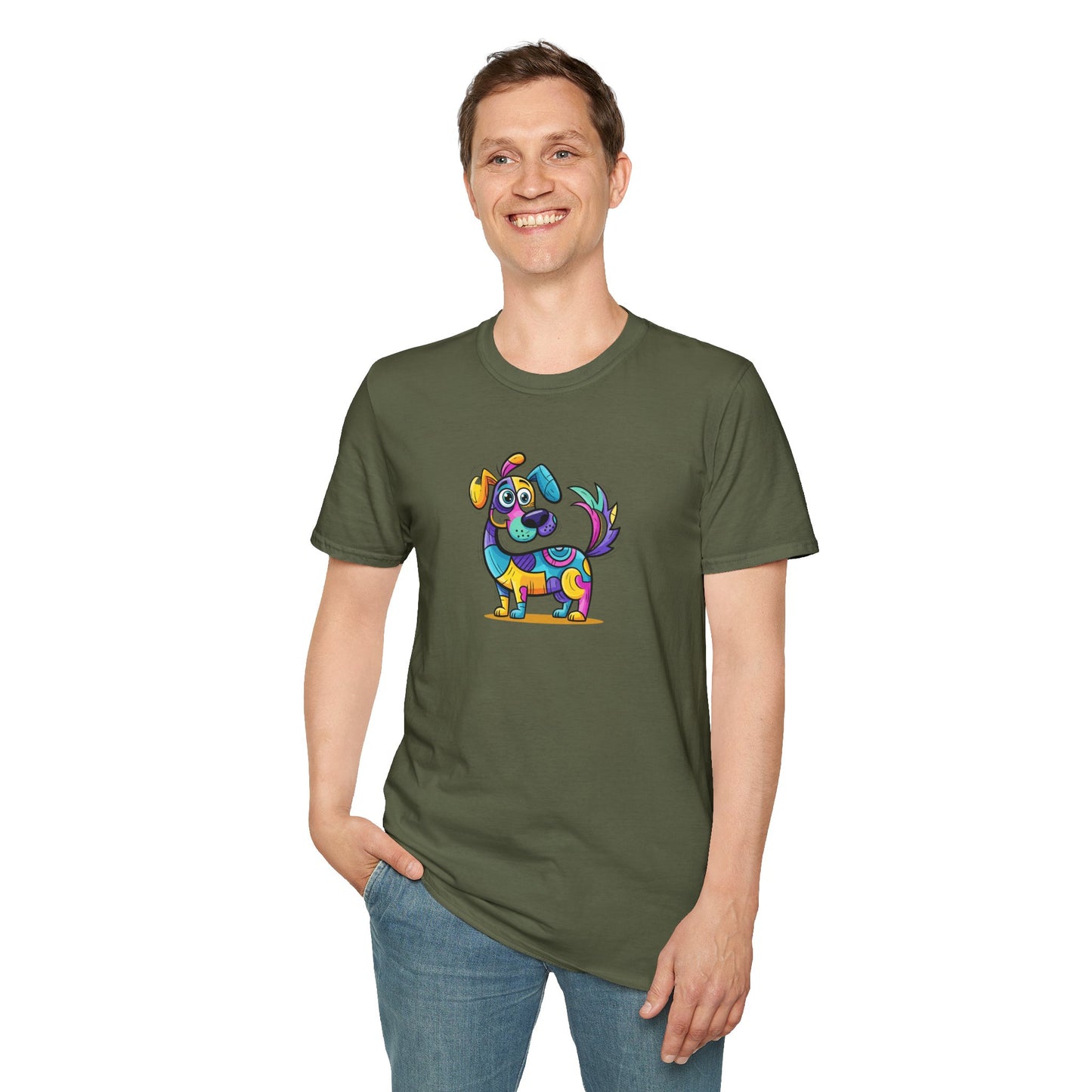 Colorful Dog Graphic Tee, Fun Pet Lover's Shirt,