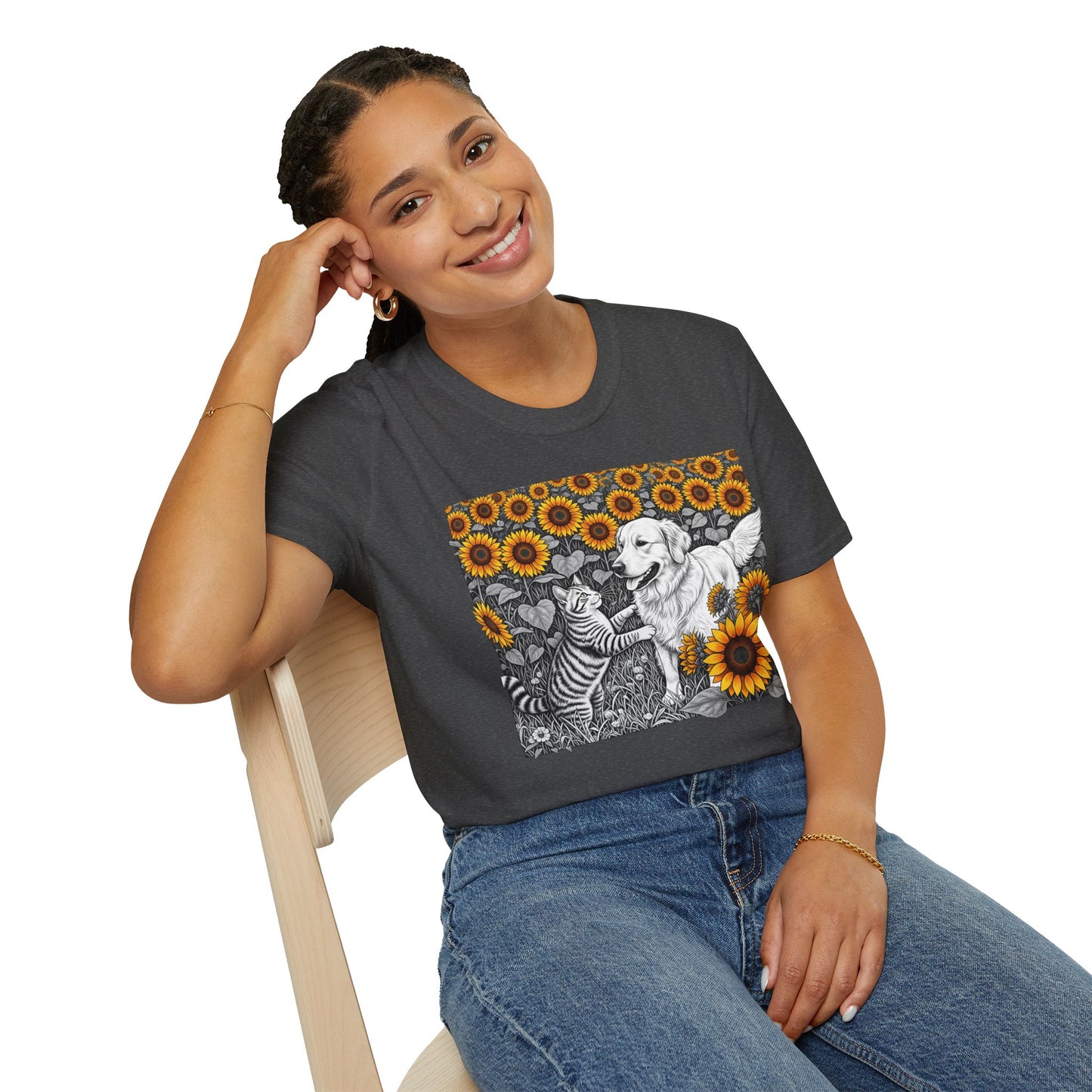 Dog and Cat Sunflower T-Shirt