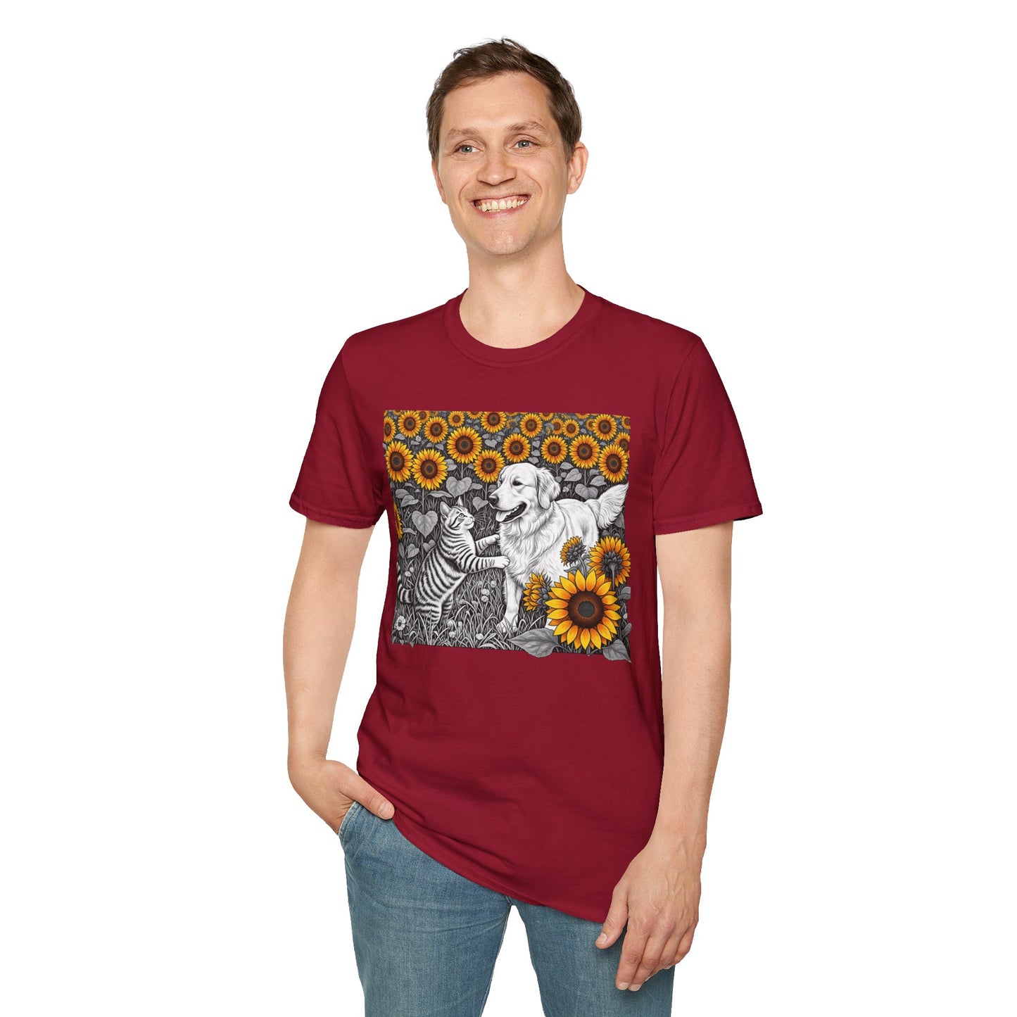 Dog and Cat Sunflower T-Shirt