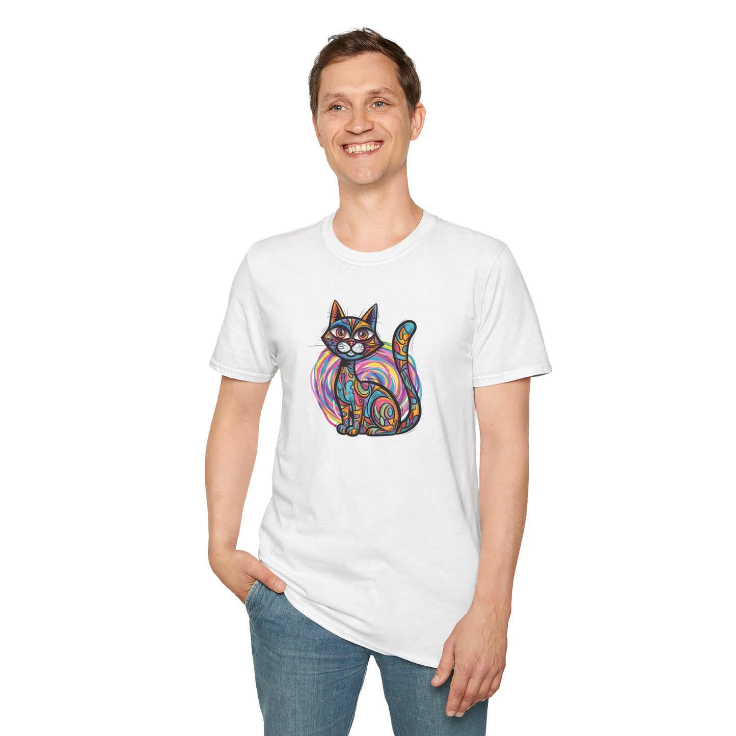 Colorful Cat Artwork T-Shirt, Cat Lover Gift
