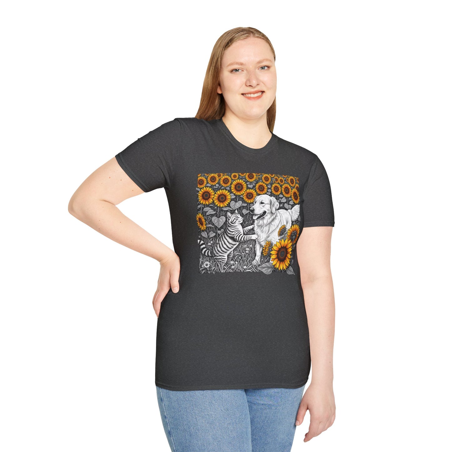 Dog and Cat Sunflower T-Shirt
