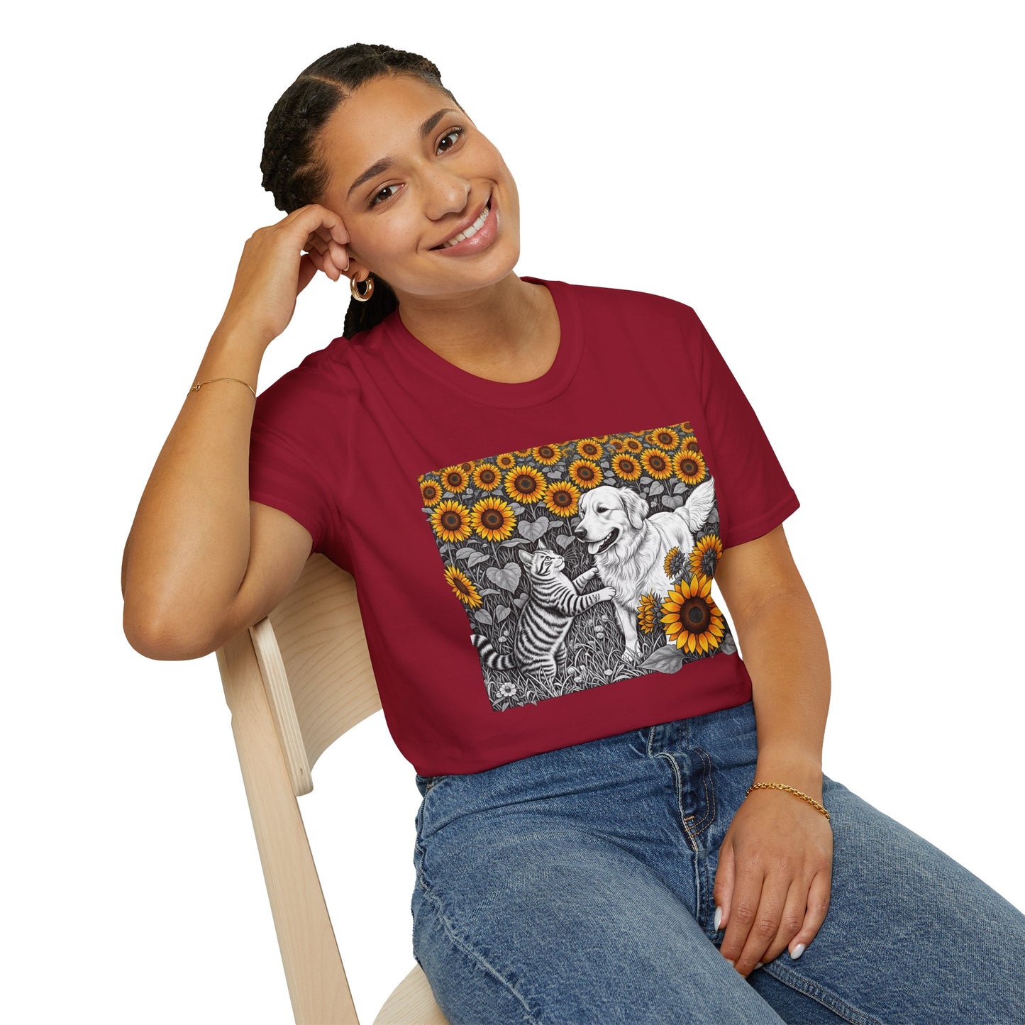 Dog and Cat Sunflower T-Shirt