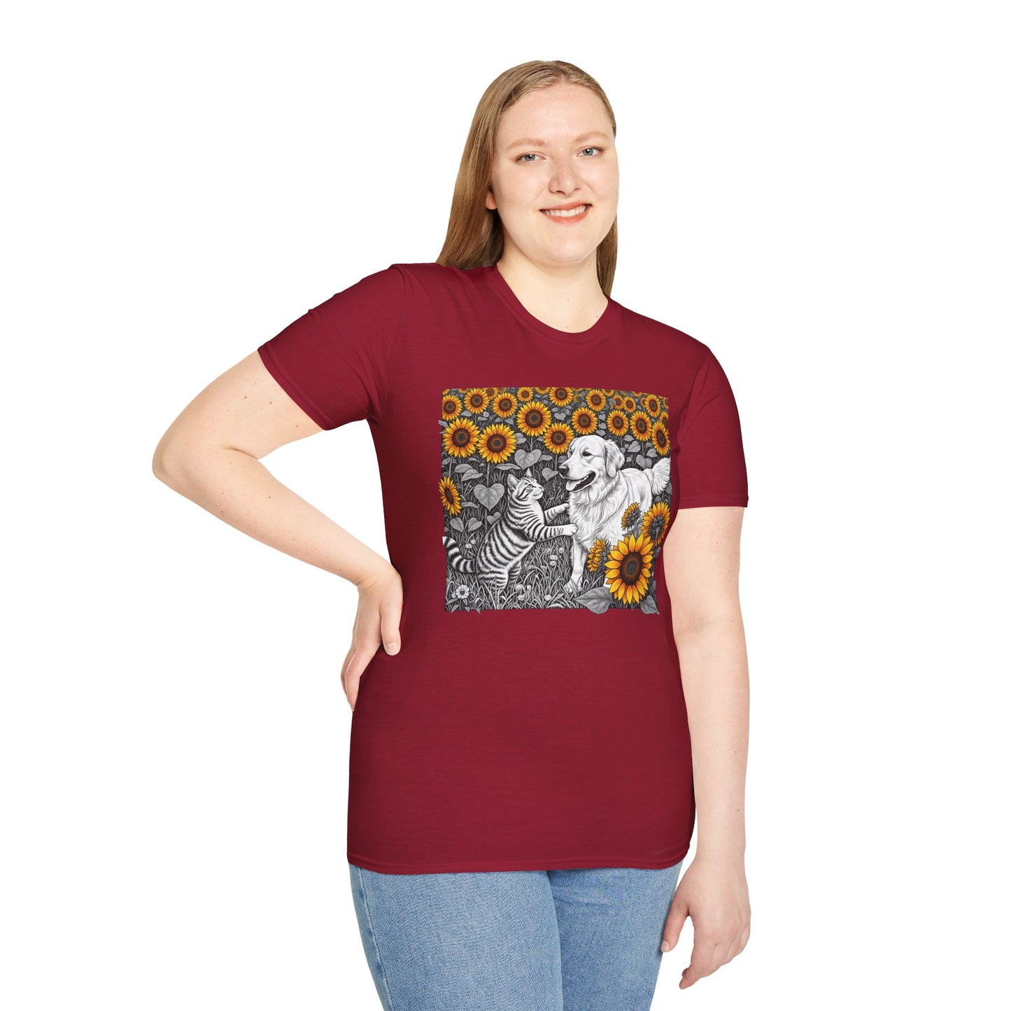 Dog and Cat Sunflower T-Shirt