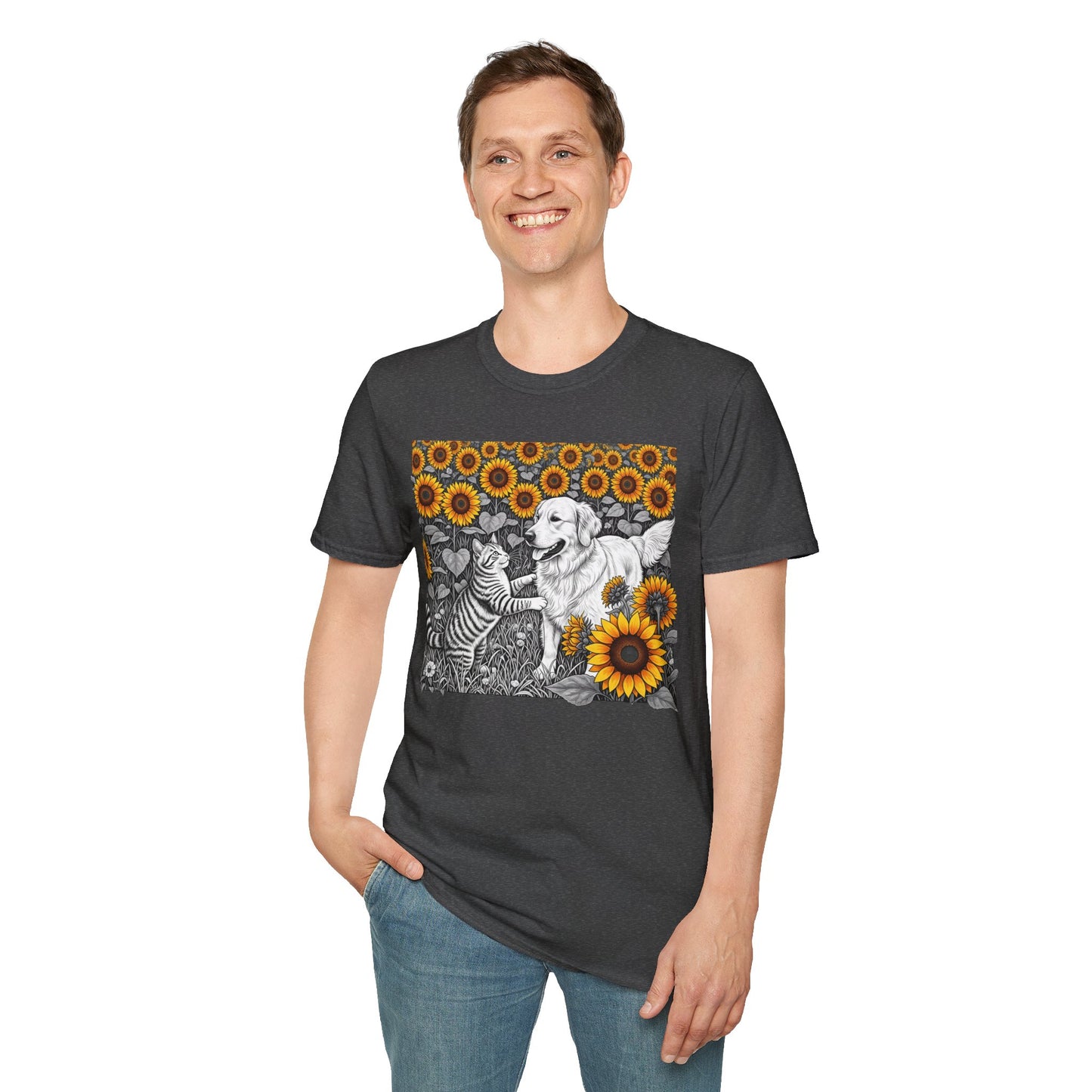 Dog and Cat Sunflower T-Shirt