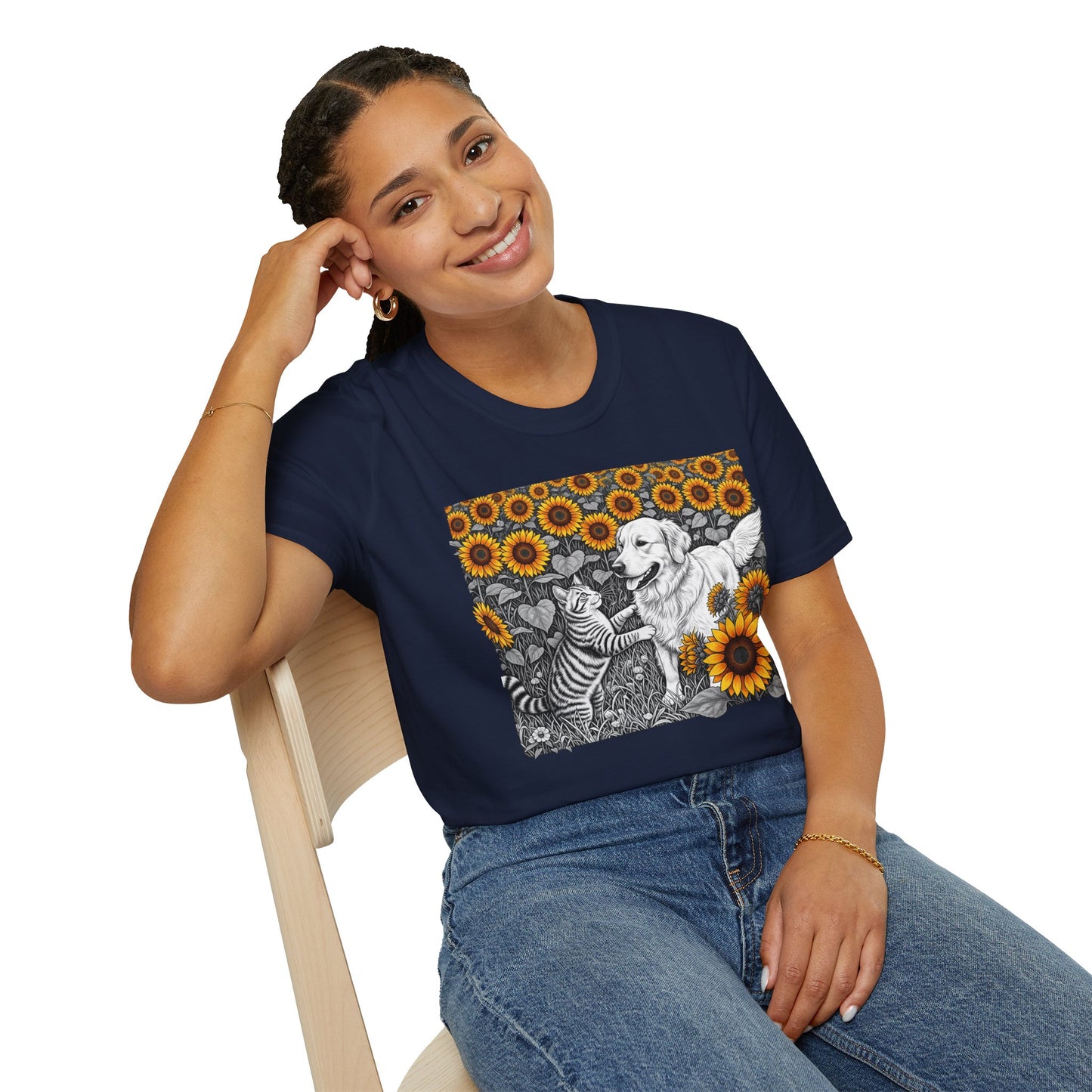 Dog and Cat Sunflower T-Shirt