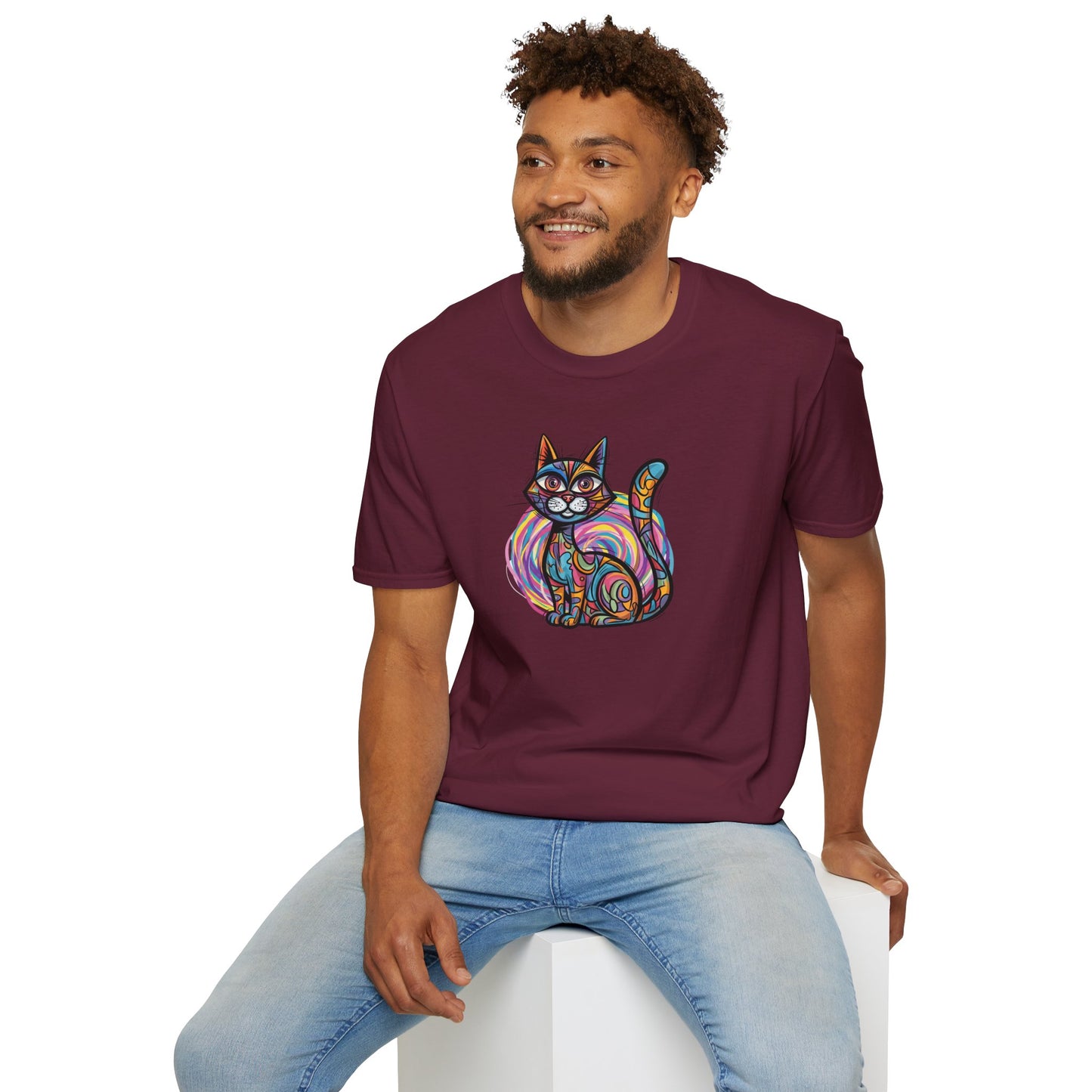 Colorful Cat Artwork T-Shirt, Cat Lover Gift