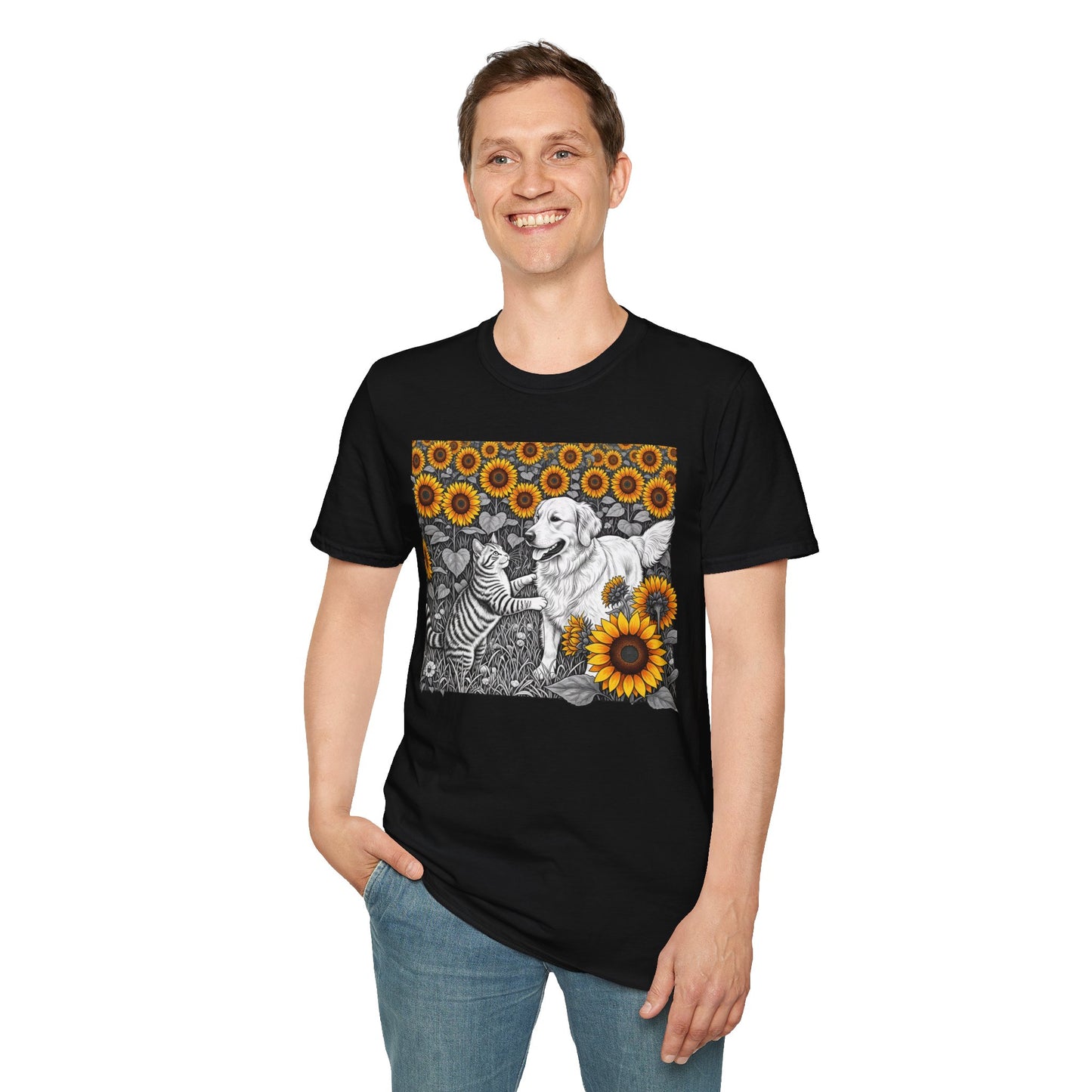 Dog and Cat Sunflower T-Shirt