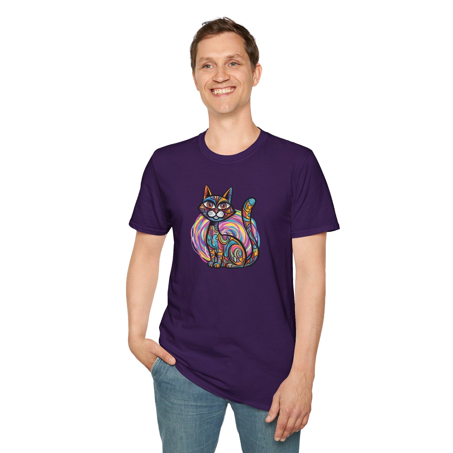 Colorful Cat Artwork T-Shirt, Cat Lover Gift