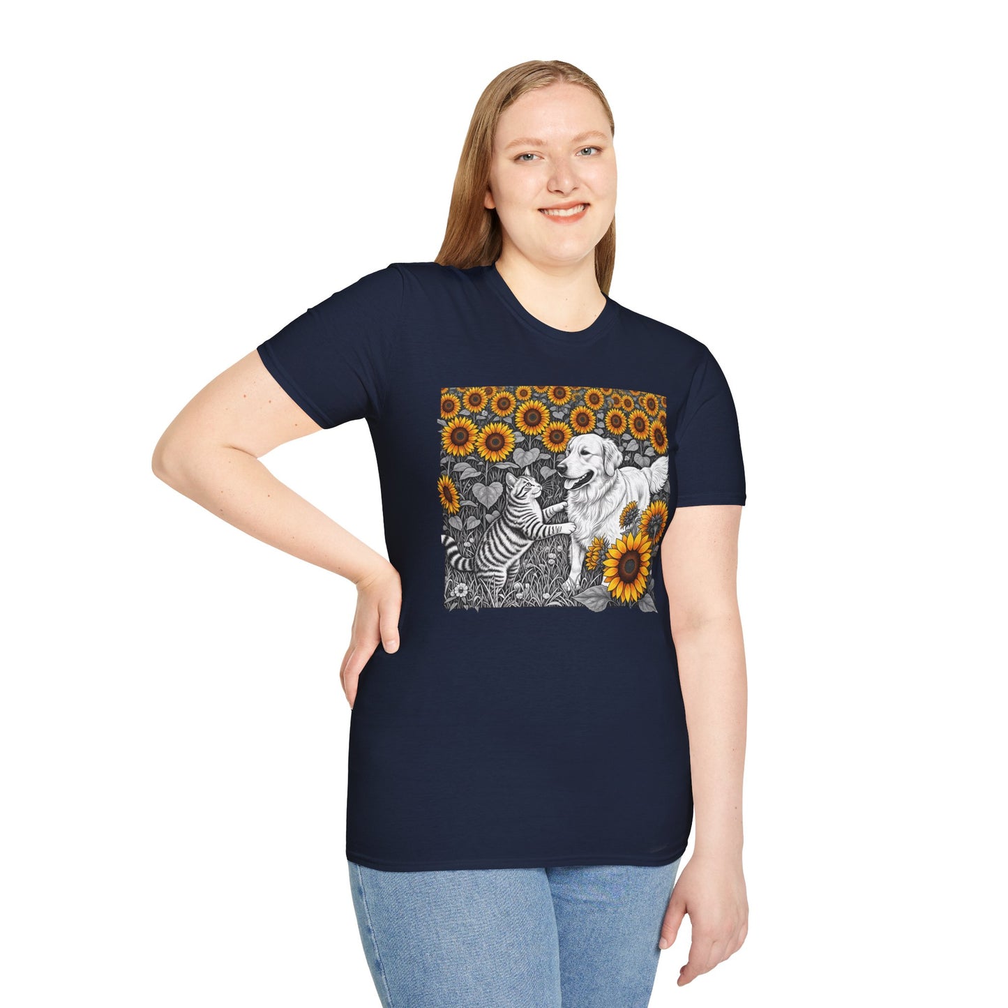 Dog and Cat Sunflower T-Shirt