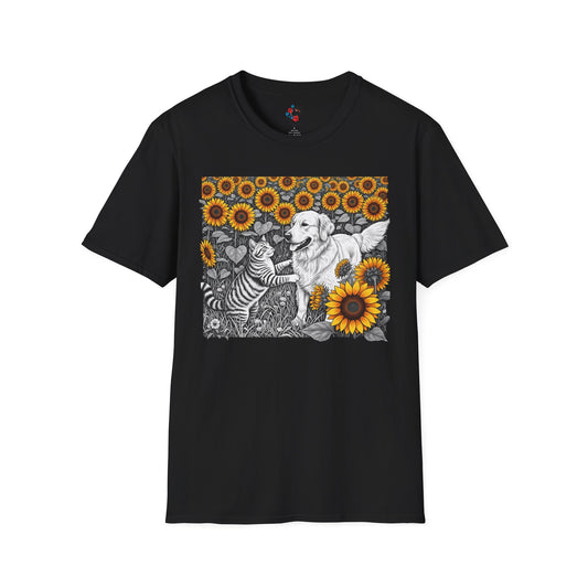 Dog and Cat Sunflower T-Shirt