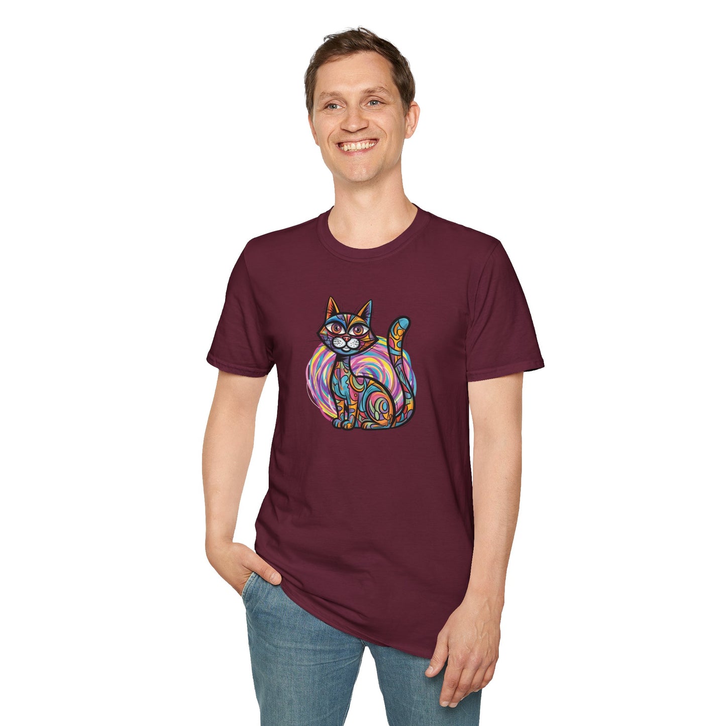 Colorful Cat Artwork T-Shirt, Cat Lover Gift